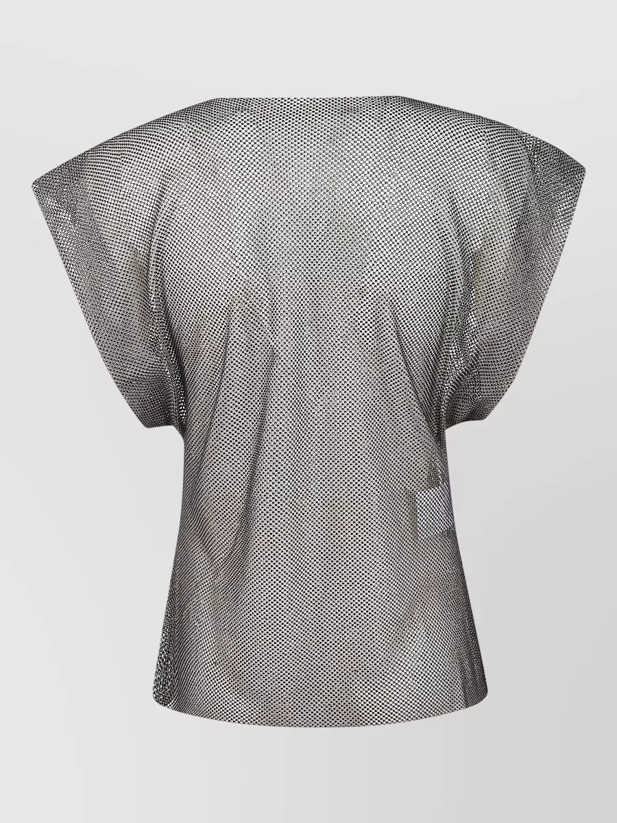 Alberta Ferretti Crystal Mesh Round Neck Cap Sleeve Top