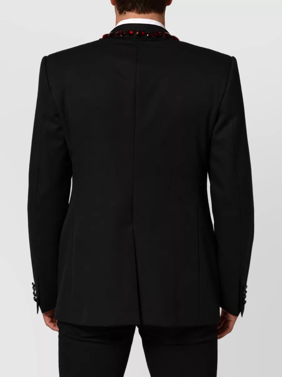 Dolce&Gabbana Wool Silk Crystal Embellished Single Breasted Coat