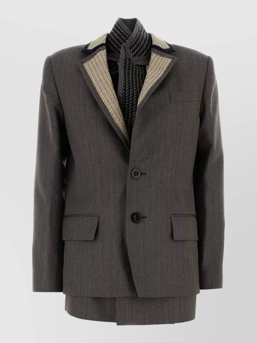 Sacai Wool herringbone suit jacket