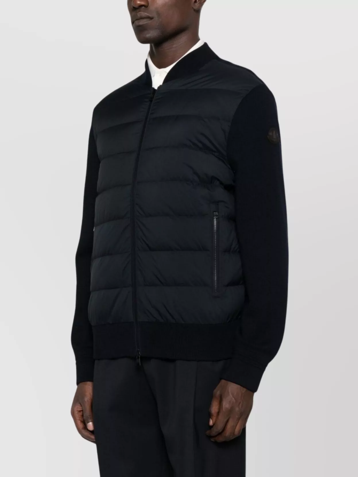 Moncler Padded Zip Front Jacket With Wool Sleeves