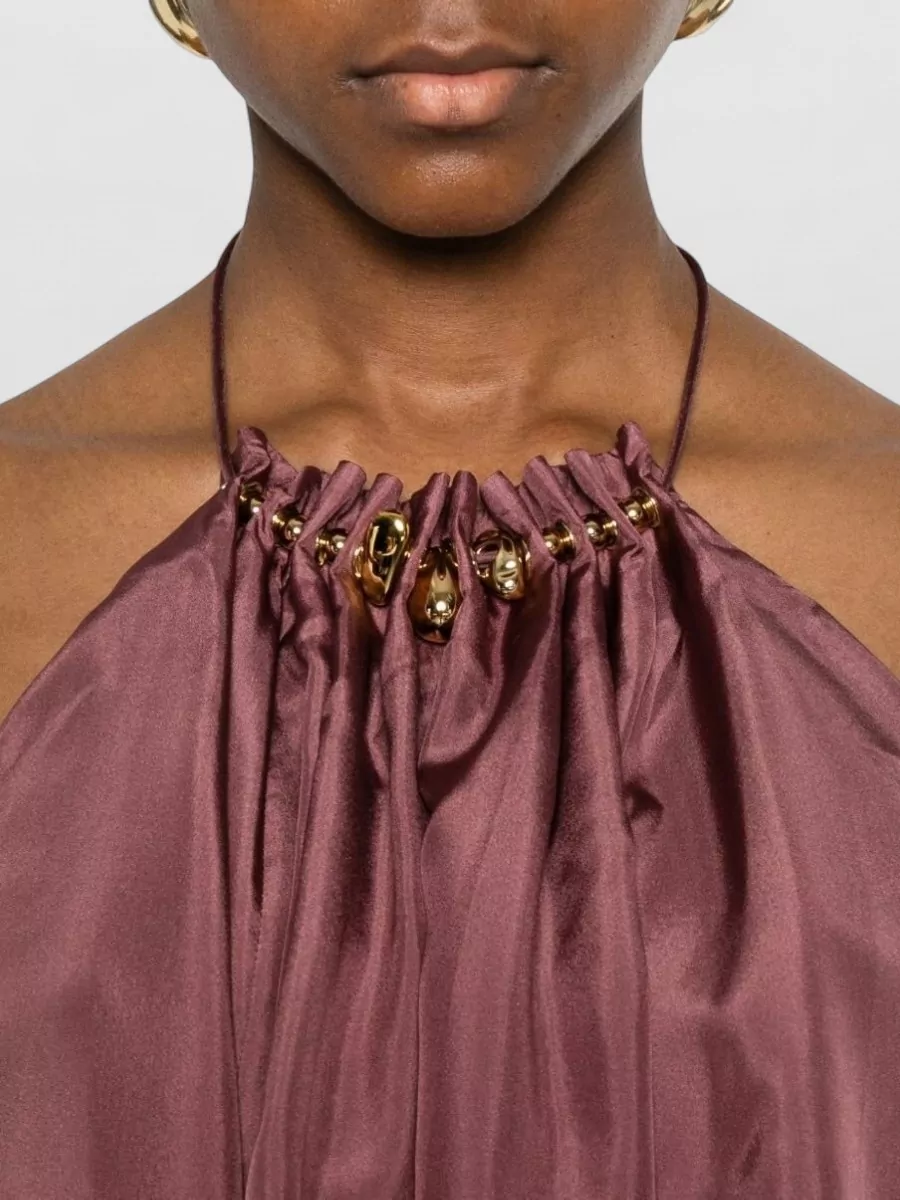 Zimmermann Silk Beaded Ruched Halterneck Sleeveless Top