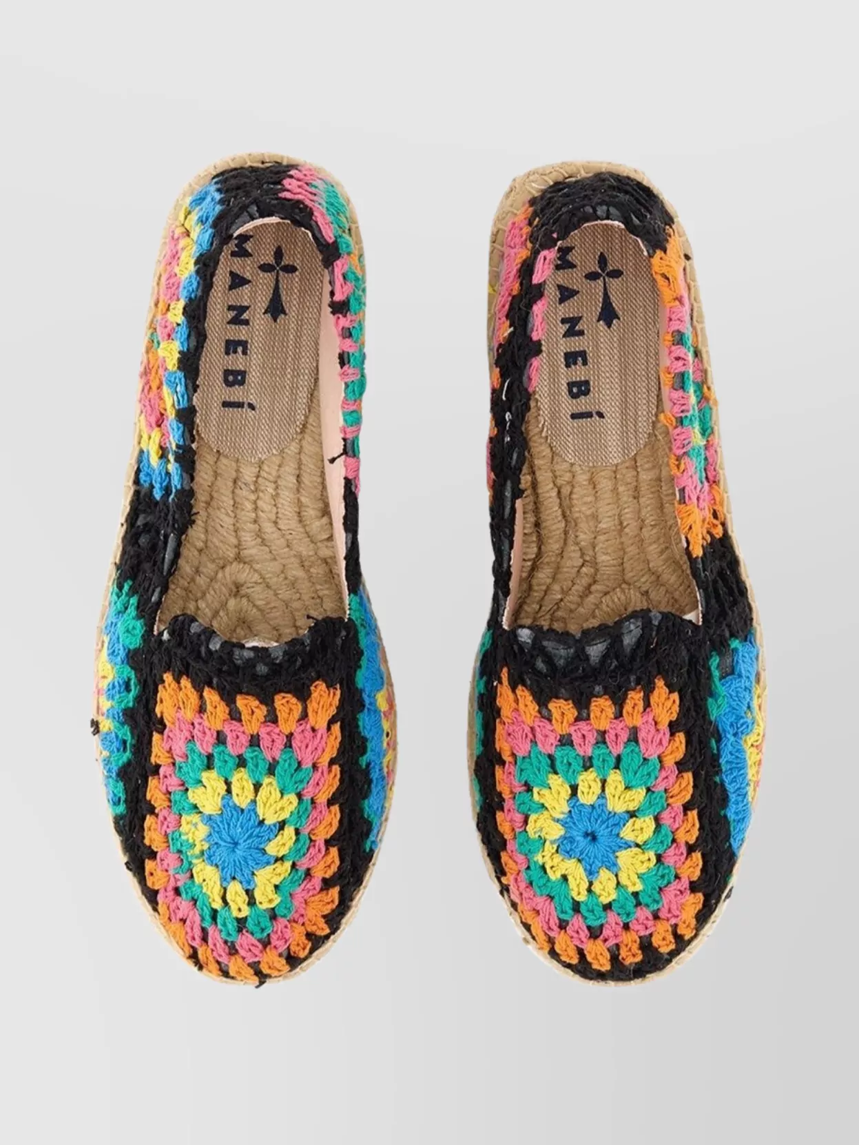 Manebi Colorful Crochet Espadrilles Jute Sole In Animal Print