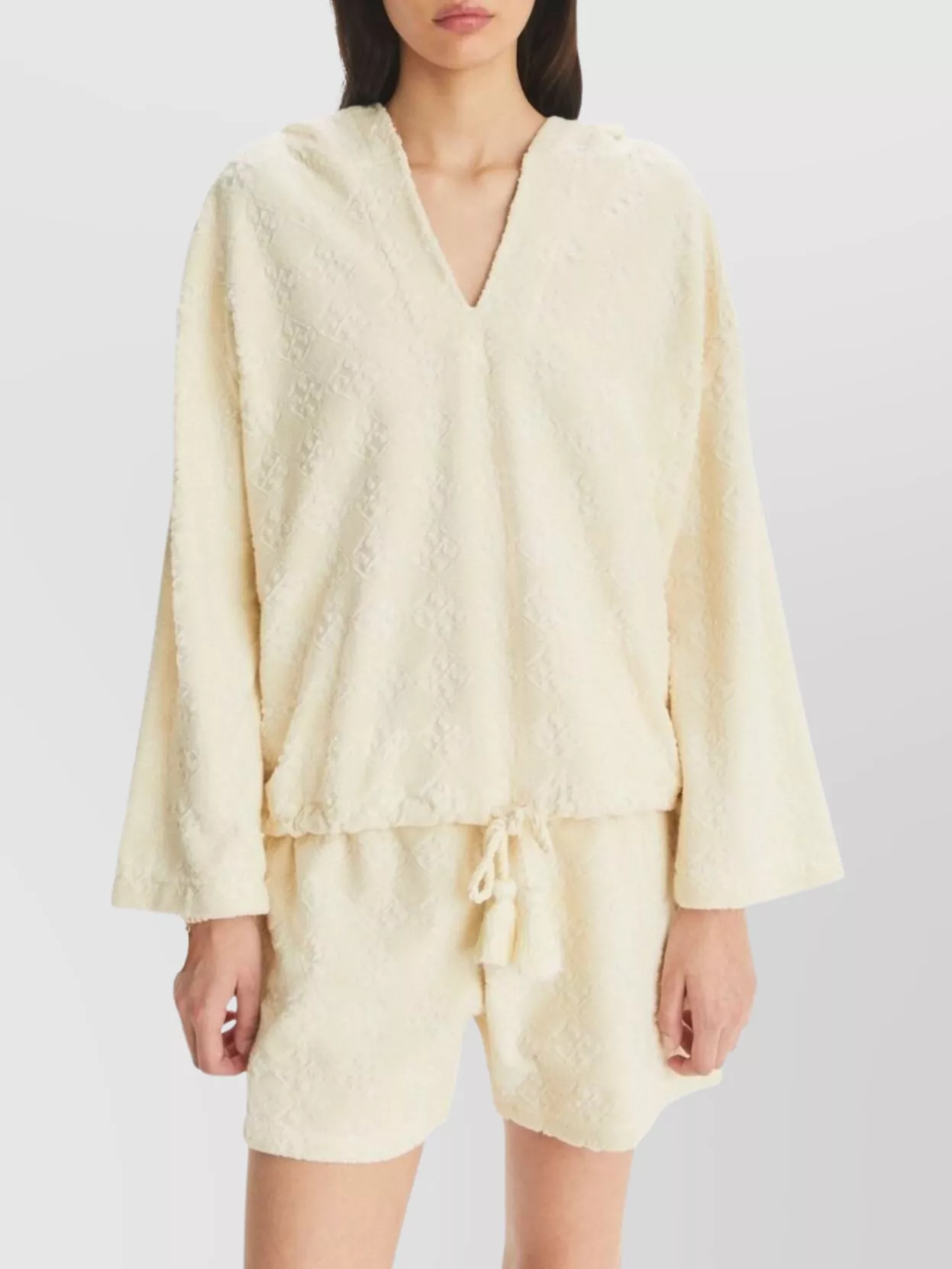 Tory Burch Terry V-Neck Hooded Sweatshirt