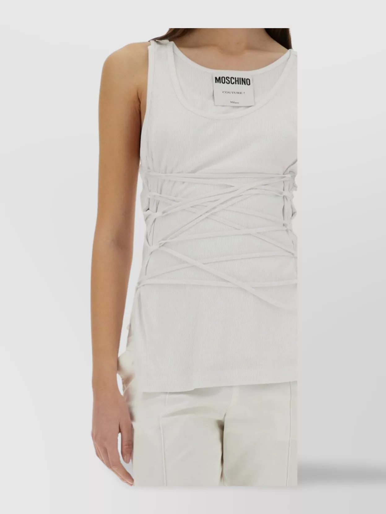 Moschino Laced Ribbed Scoop Neck Sleeveless Top