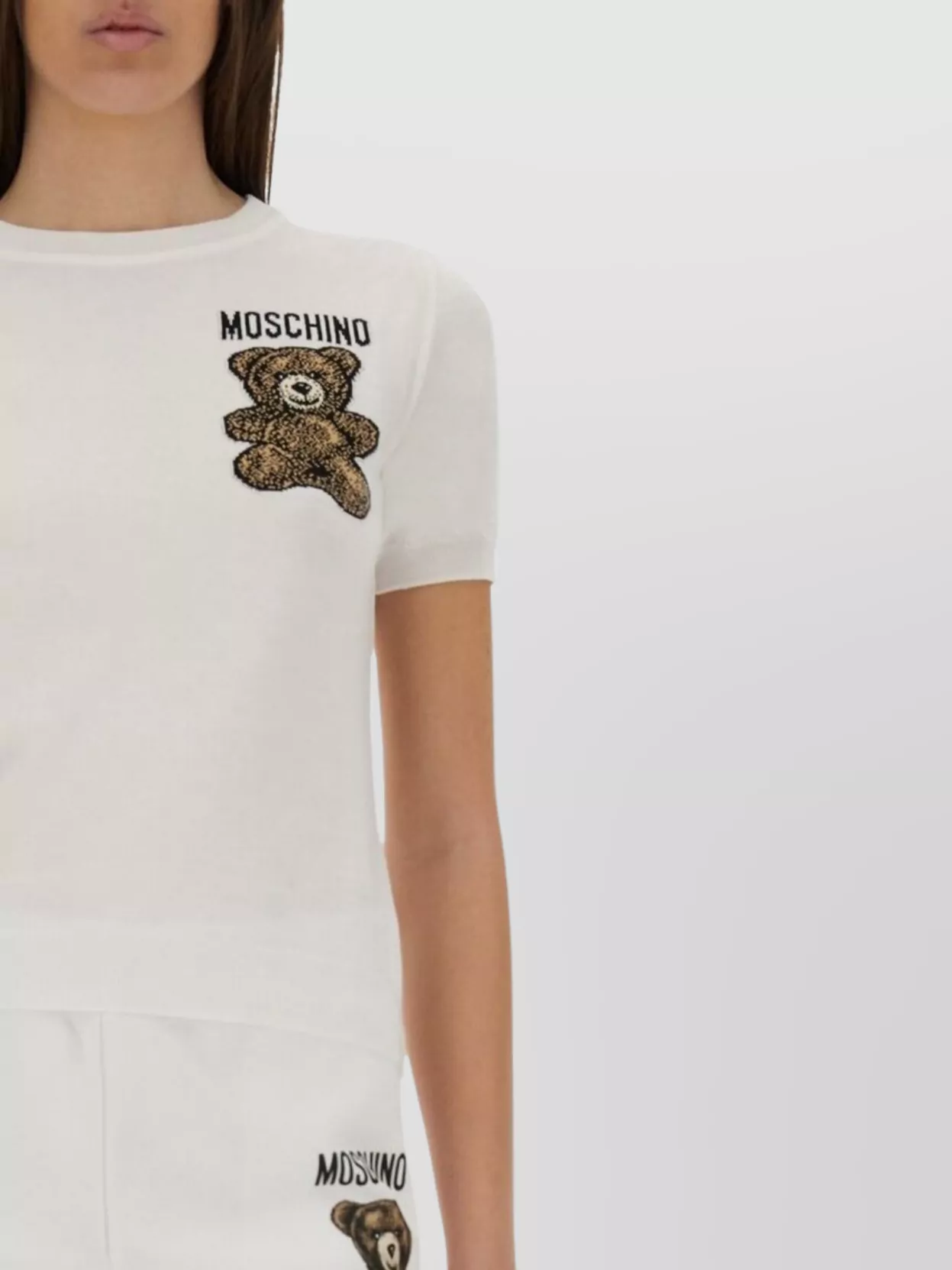 Moschino Teddy Bear Short Sleeve Knit Sweater