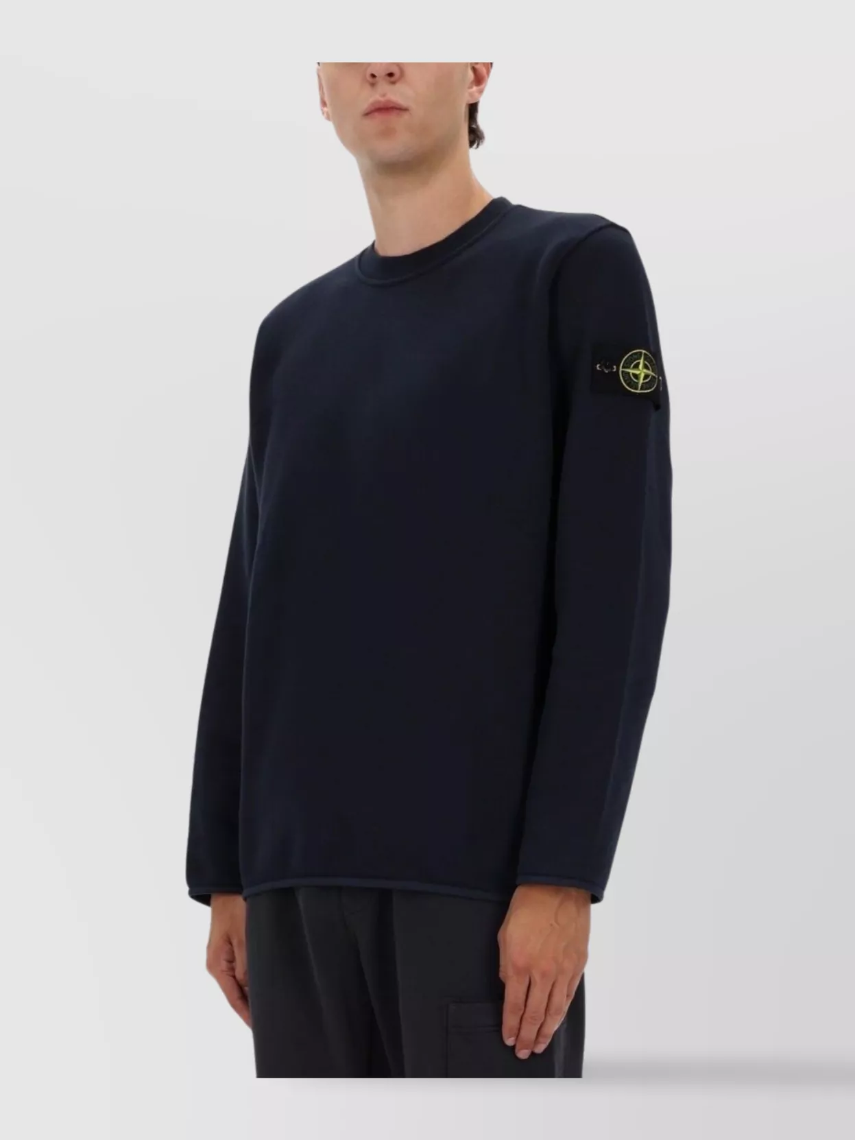 Stone Island Ribbed Hem Long Sleeve Crew Neck Sweater