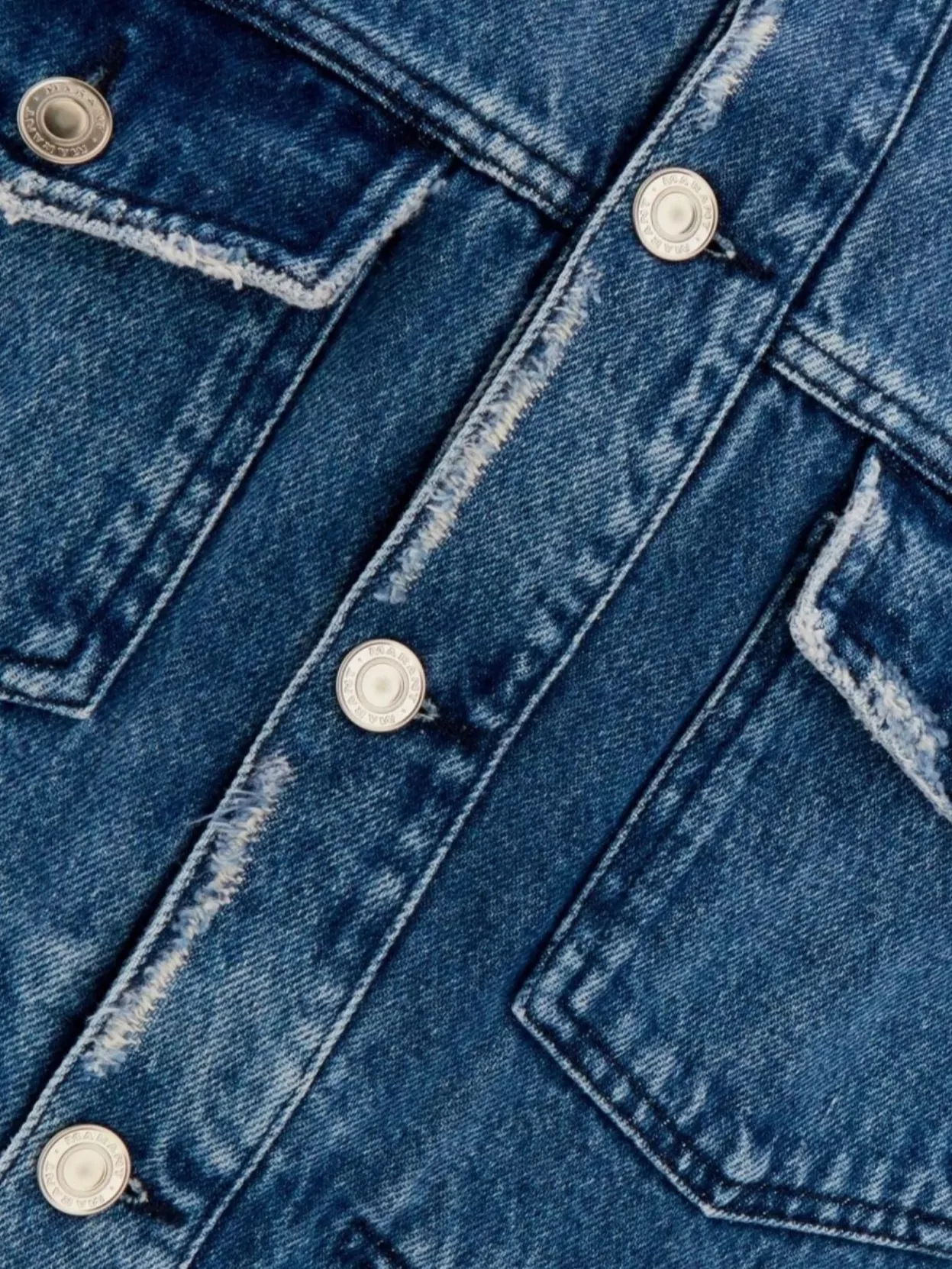 ISABEL MARANT DISTRESSED DENIM JACKET PATCH POCKETS