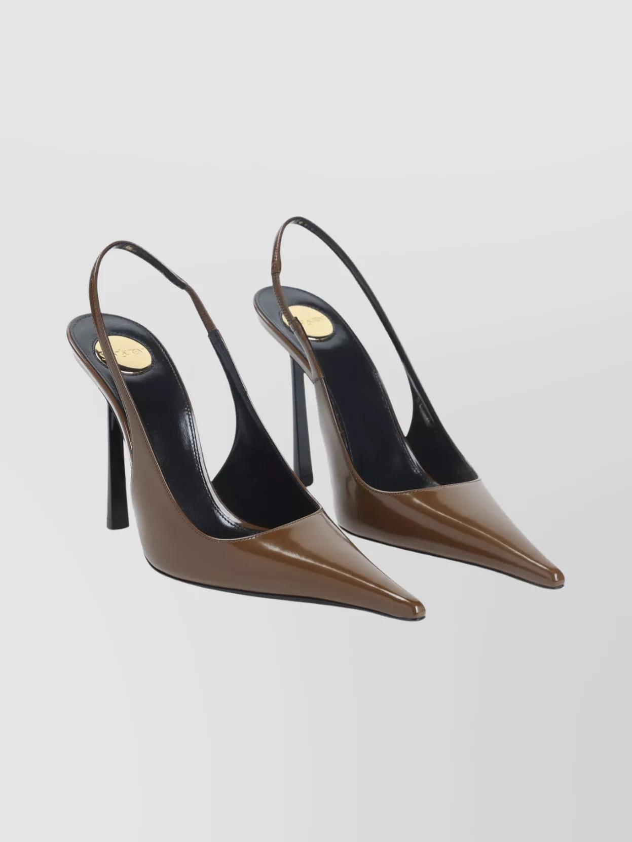 Saint Laurent Glossy Pointed Toe Pumps In Brown
