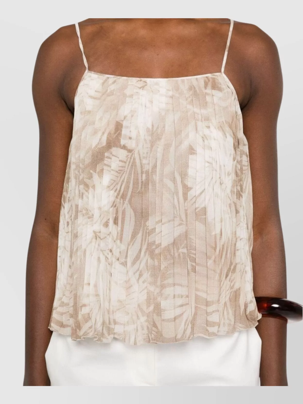 Ermanno Firenze Pleated Sheer Top Spaghetti Straps Tie Detail In Gold