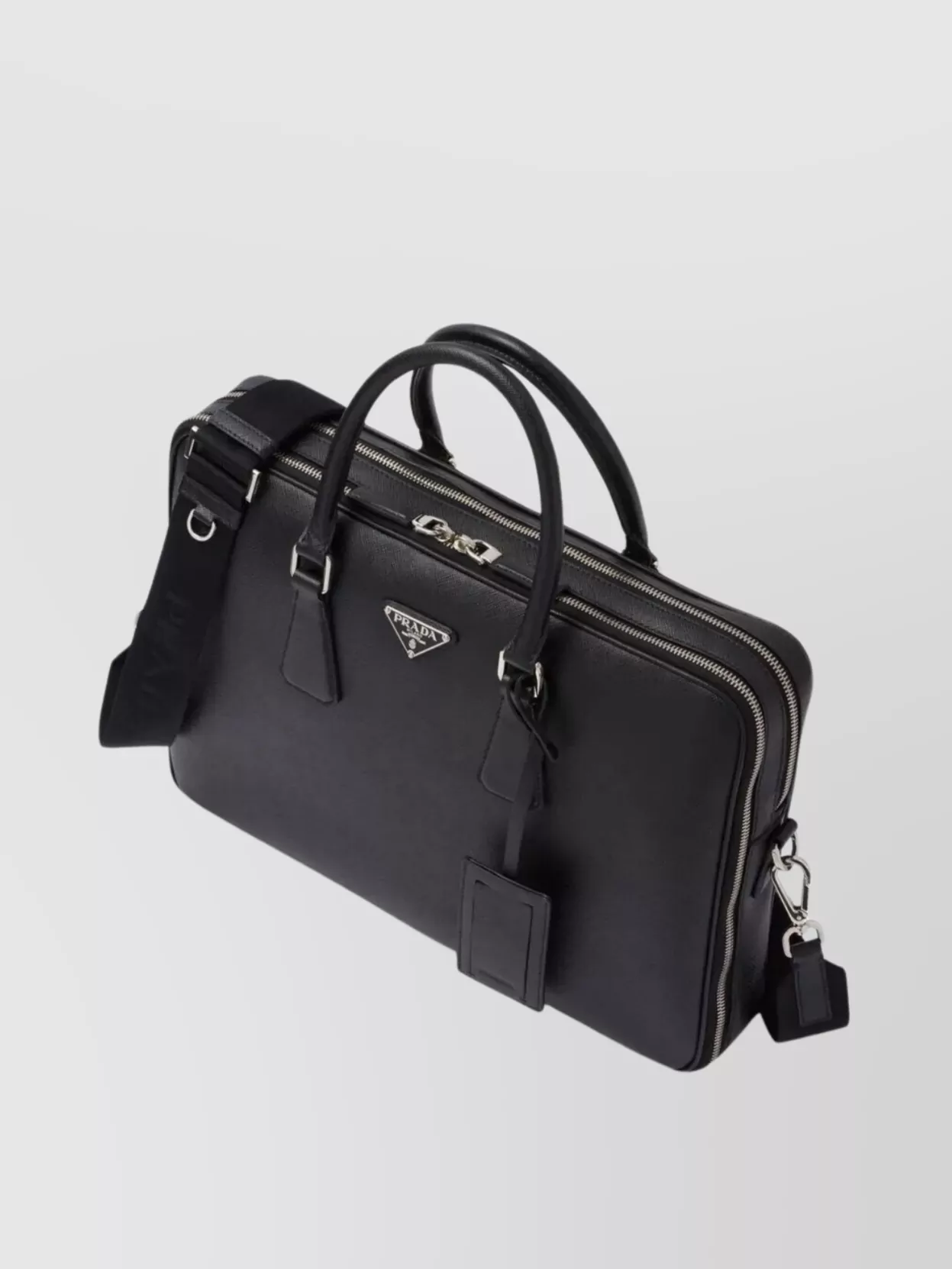 Prada Leather Briefcase With Detachable Strap And Top Handles