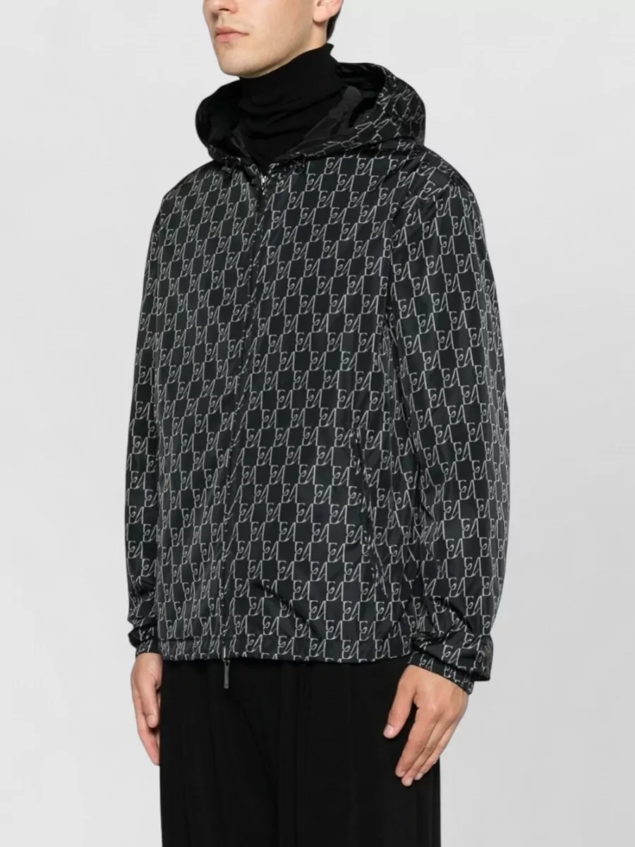 Emporio Armani Hooded Logo Print Nylon Raincoat
