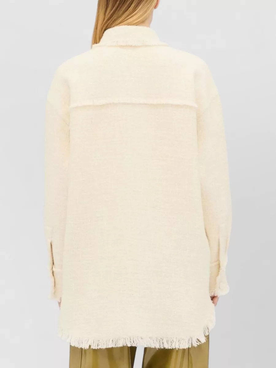 Msgm Nylon Silk Collared Top Long Sleeves