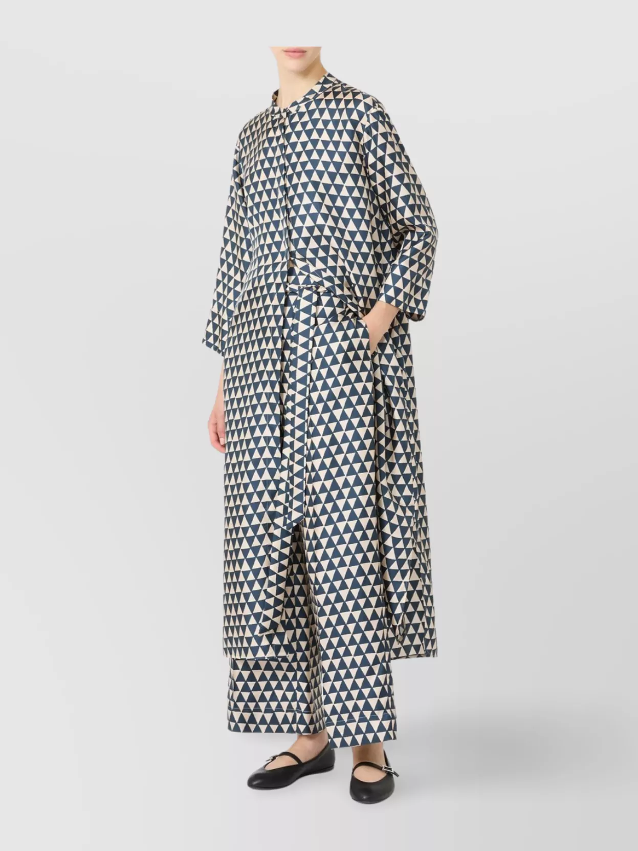 Max Mara Triangle-pattern Silk Trousers In Blue