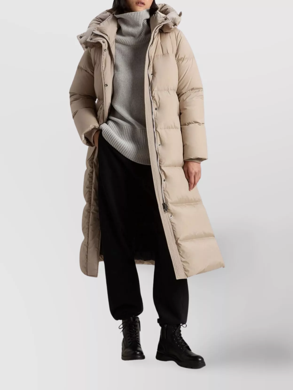 Woolrich Long Parka With High Collar And Hood In Neutral