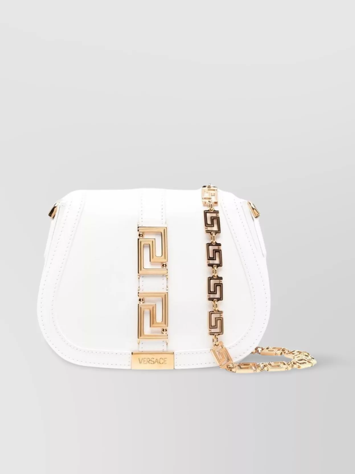 Shop Versace Goddess Chain Shoulder Bag In White