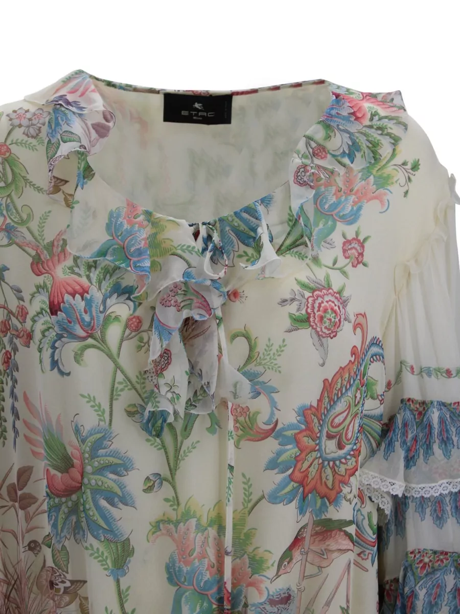 Etro Silk Paisley Printed Long-Sleeve Short Dress