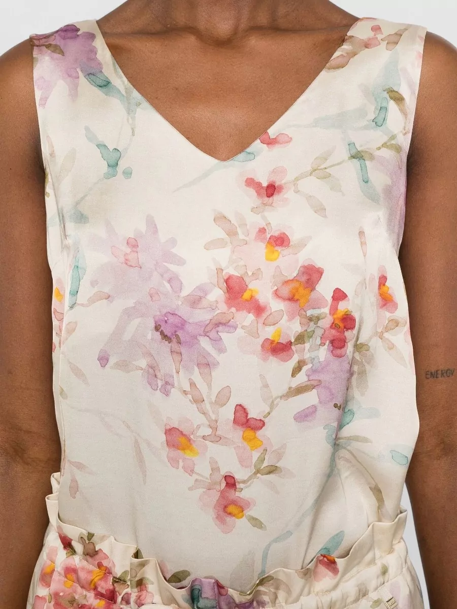 Herno Floral-Print V-Neck Sleeveless Top