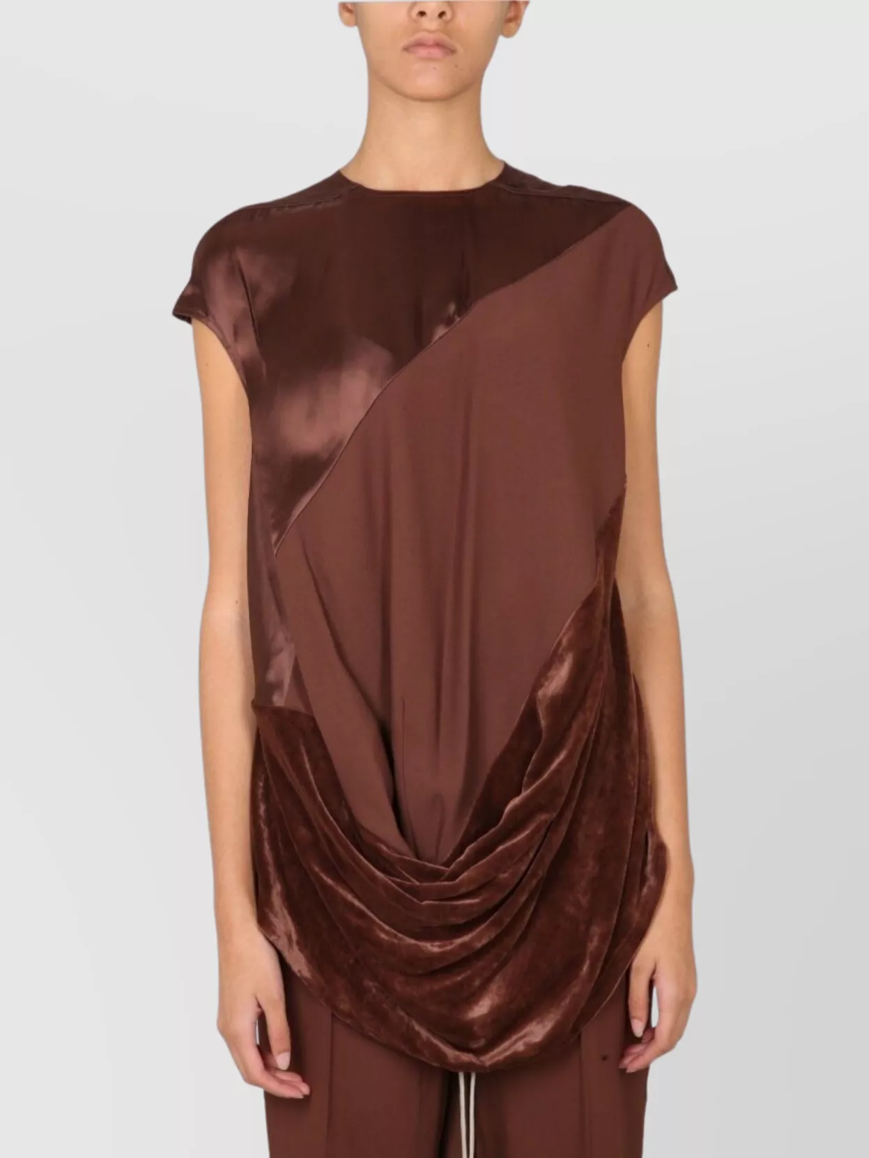 Rick Owens Draped Panel Cap Sleeve Satin Top