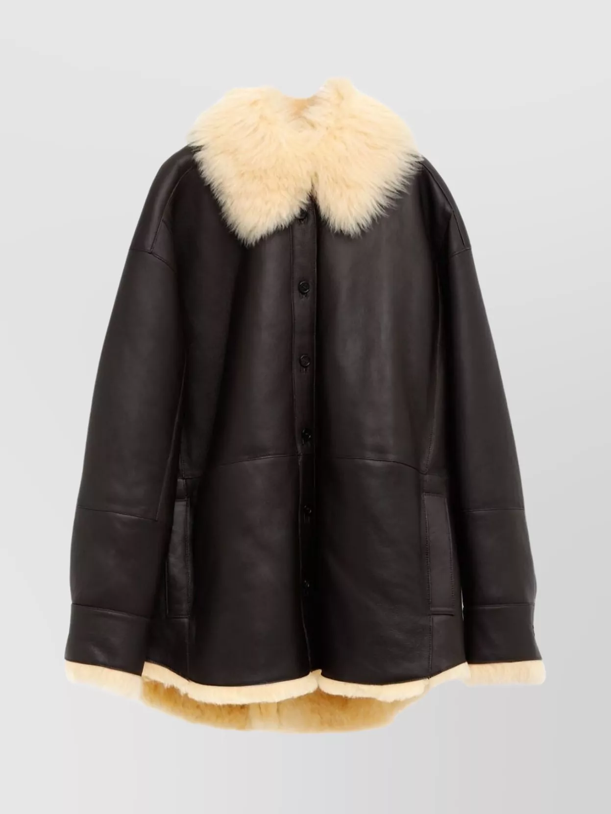 Acne Studios Shearling Collar Leather Jacket Side Pockets In Black
