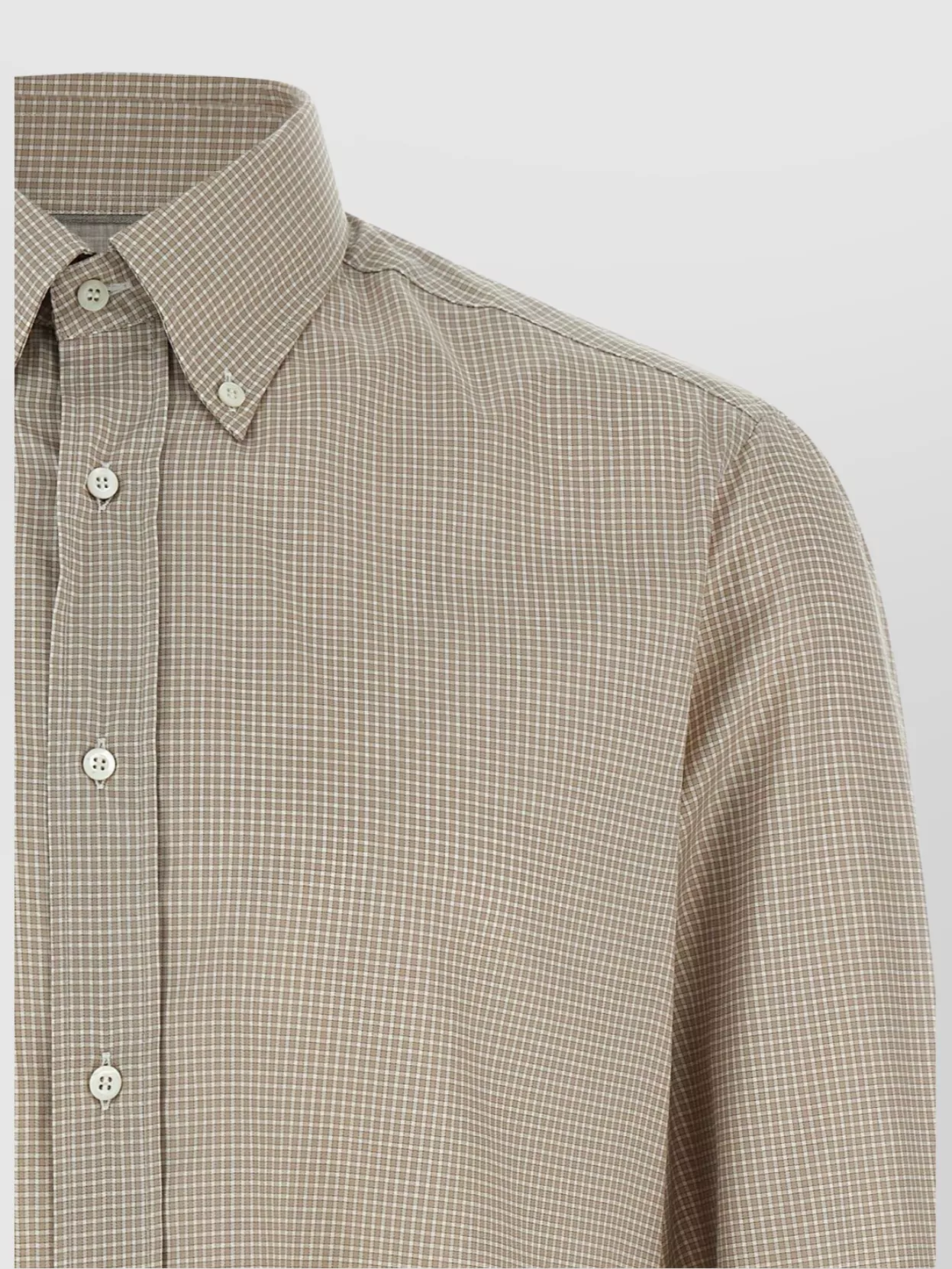 Brunello Cucinelli Long Sleeve Button-down Collar Check Shirt In Neutral
