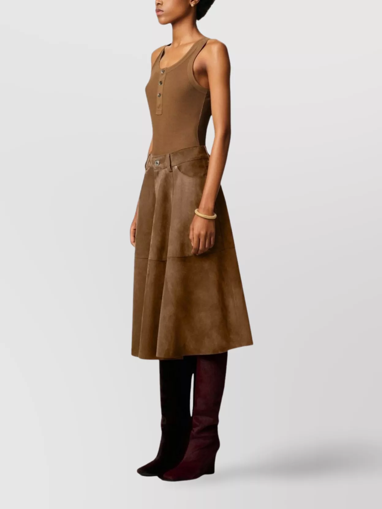 Ami Paris A-Line Midi Suede Skirt With Side Pockets