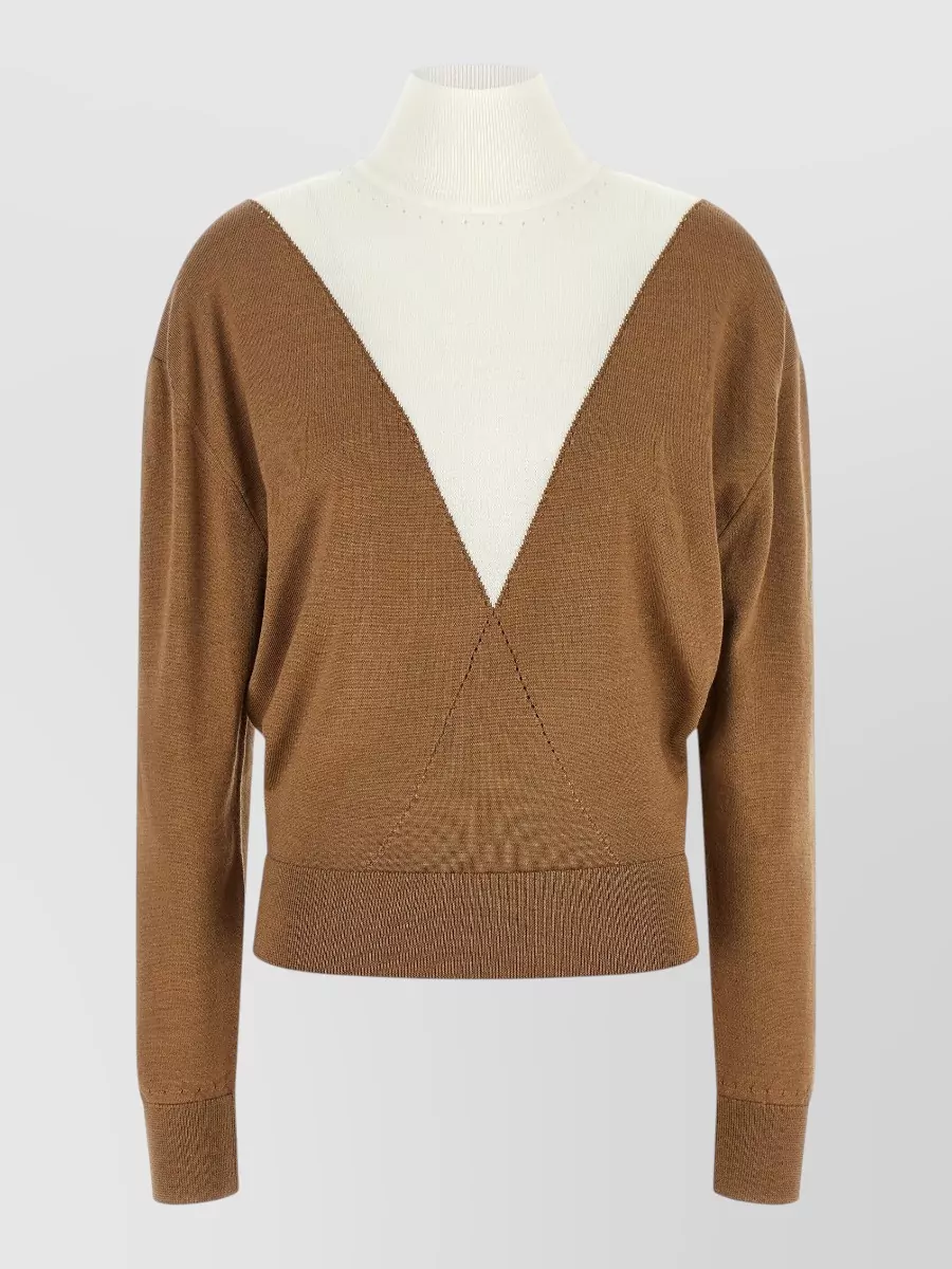 Paco Rabanne virgin wool silk v-neck trompe loeil long-sleeve sweater