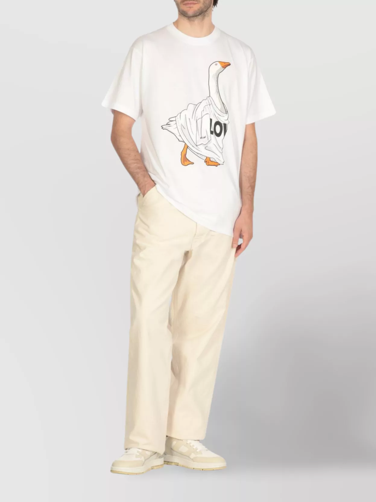 Moschino Organic Cotton Jersey T-shirt Goose In White