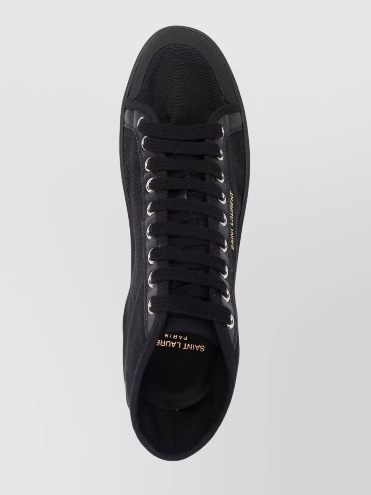 Saint Laurent High-top Leather Lace-up Sneakers In Organic Cotton Canvas In Black