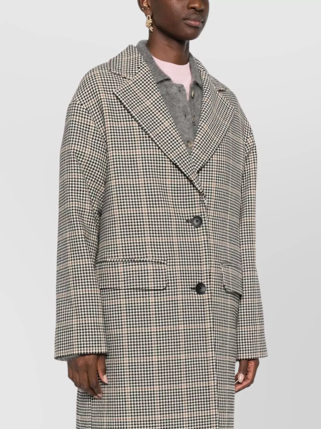 Tagliatore Houndstooth Pattern Wool Coat Pockets