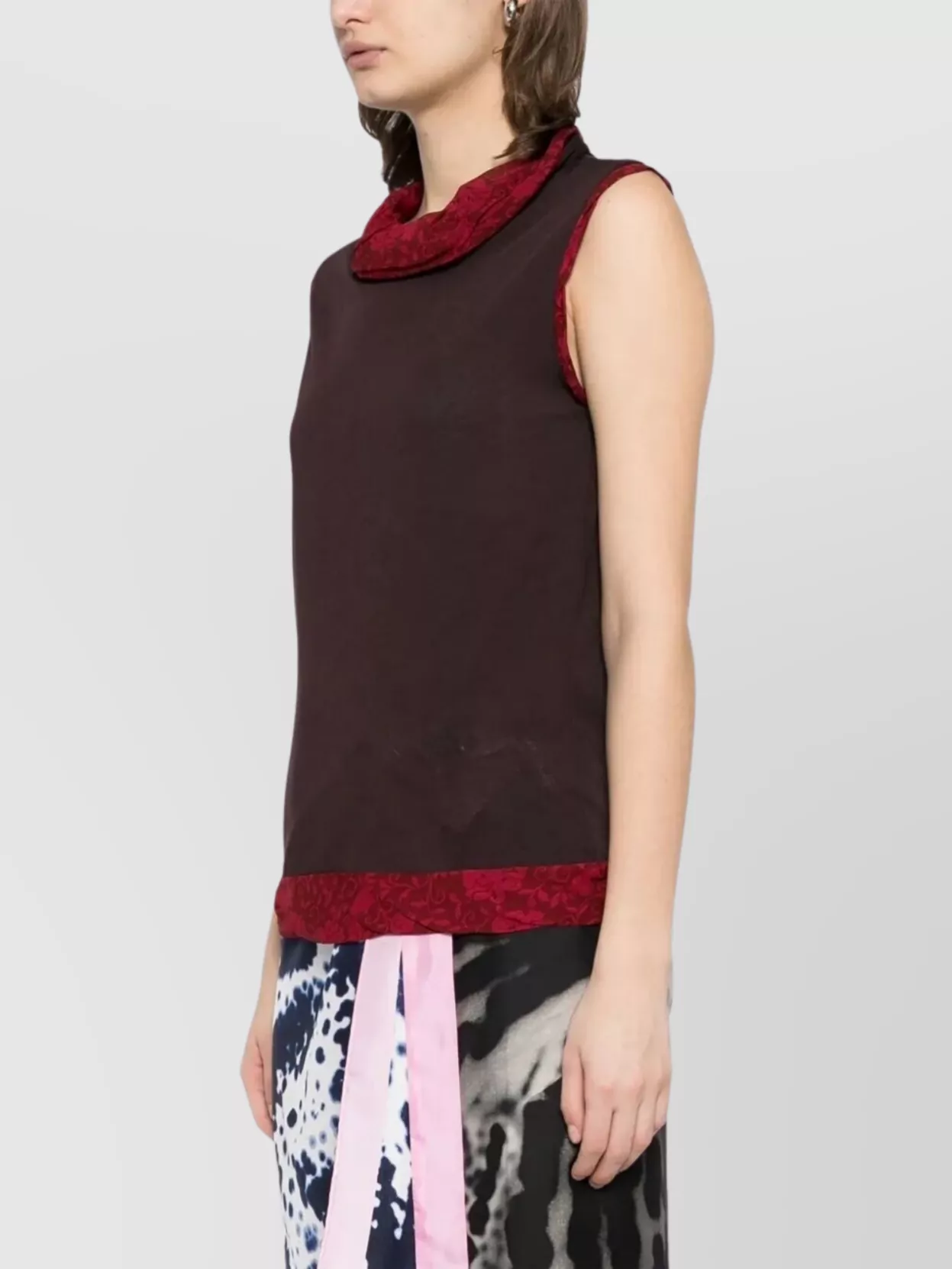 Dries Van Noten Knit Top With Cowl Neck And Floral Trim In Brown