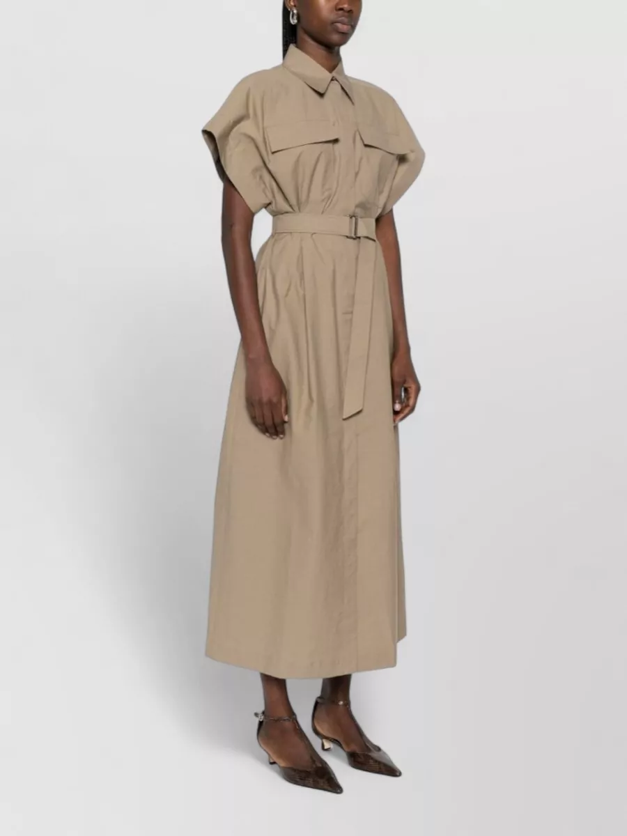Brunello Cucinelli Long Cotton Dress Belted Waist Pockets