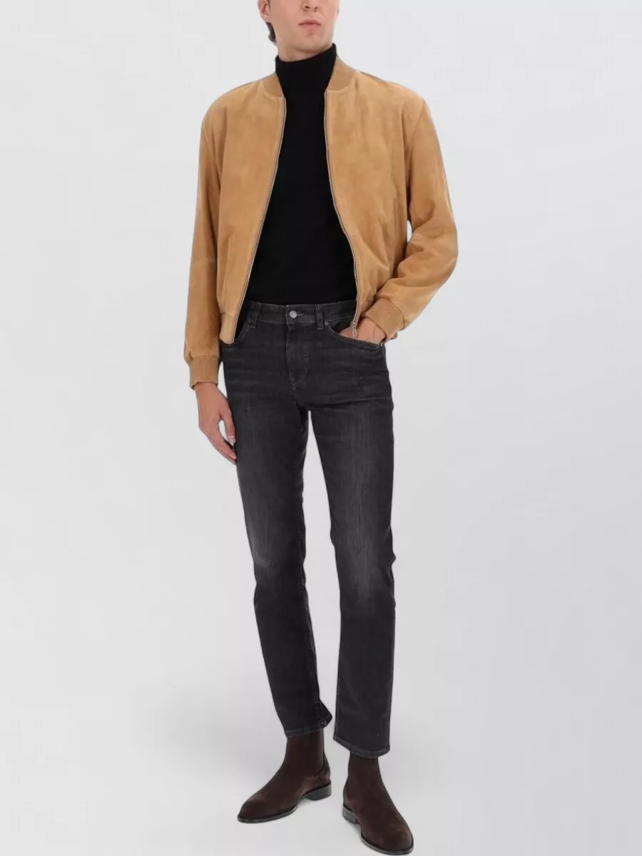 Boss Suede Jacket With Ribbed Cuffs And Pockets