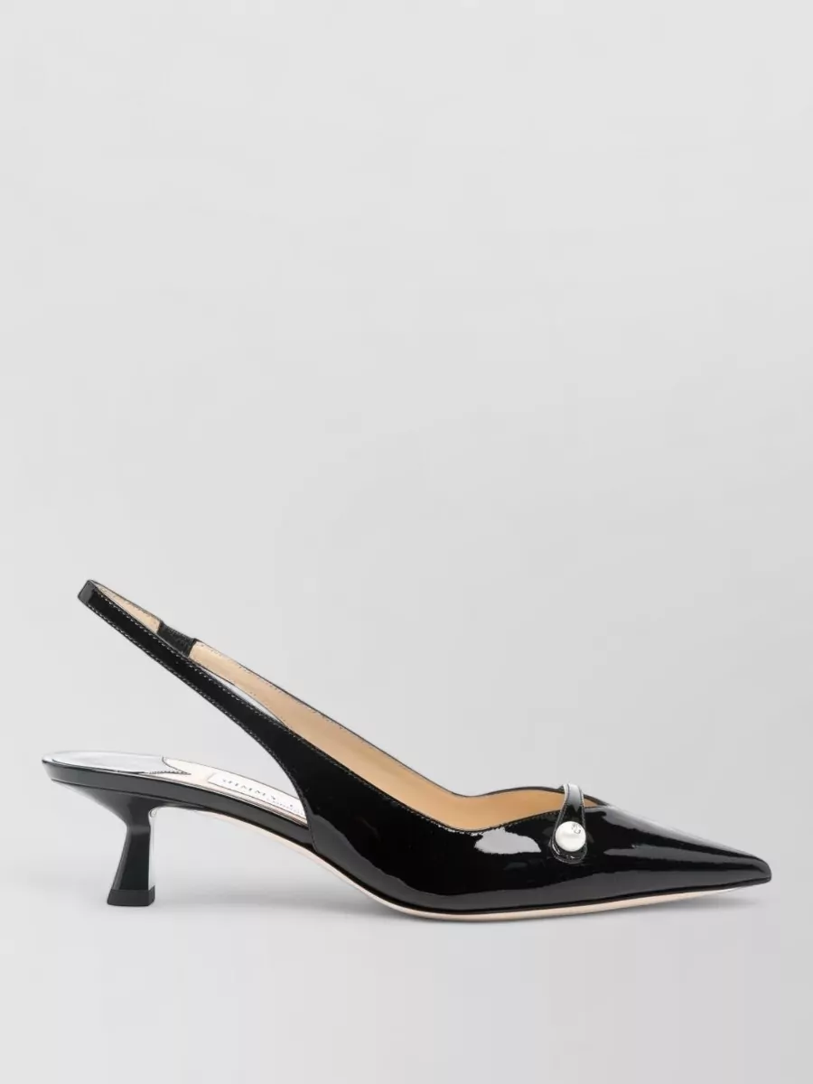 Jimmy Choo Pearl Detail Kitten Heel Pointed Toe Pumps In Black