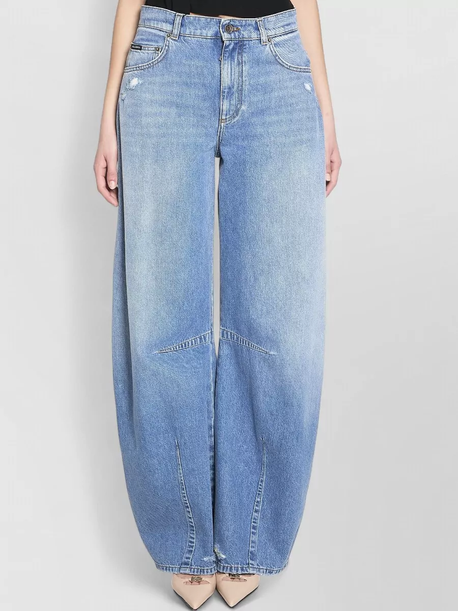 Dolce&Gabbana Denim ripped mid-rise barrel-leg trousers