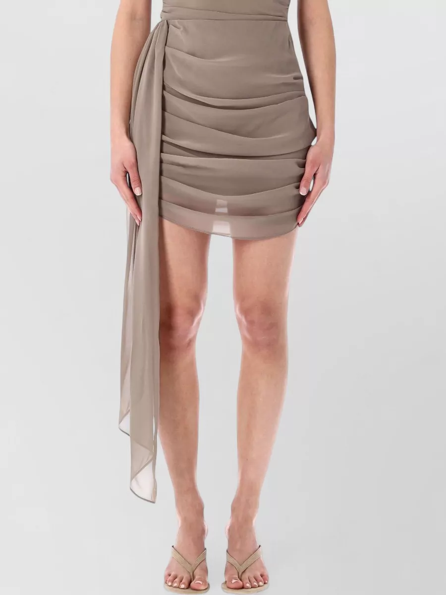 Rotate Ruched Asymmetric Draped Mini Skirt