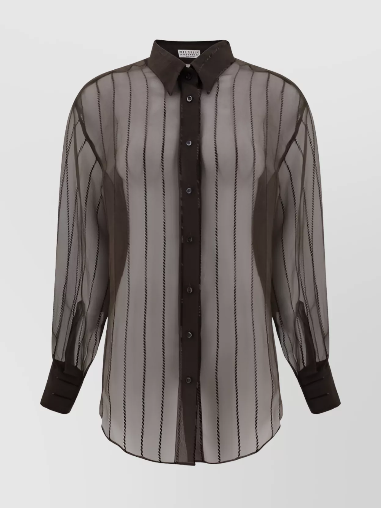 Brunello Cucinelli Sheer Silk Shirt Sequin Embellishments In Brown