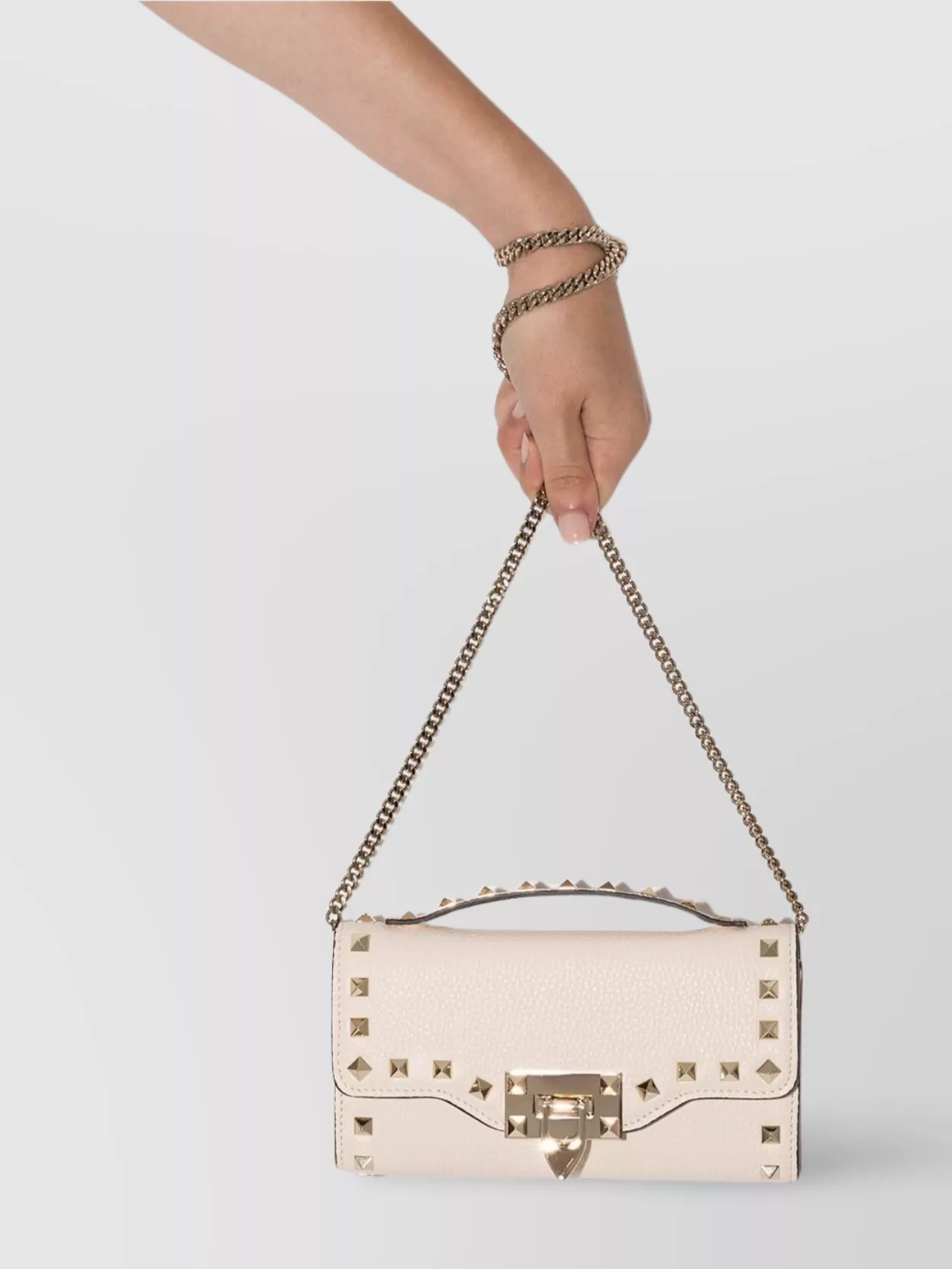 Valentino Garavani Calfskin Studded Chain Wallet