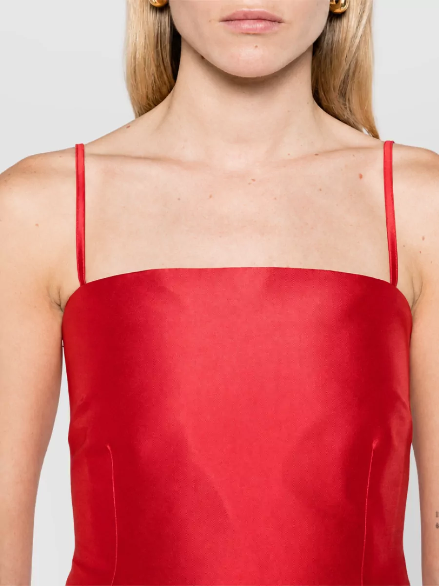 Solace London Satin Draped Spaghetti-Strap Square-Neck Mini Dress