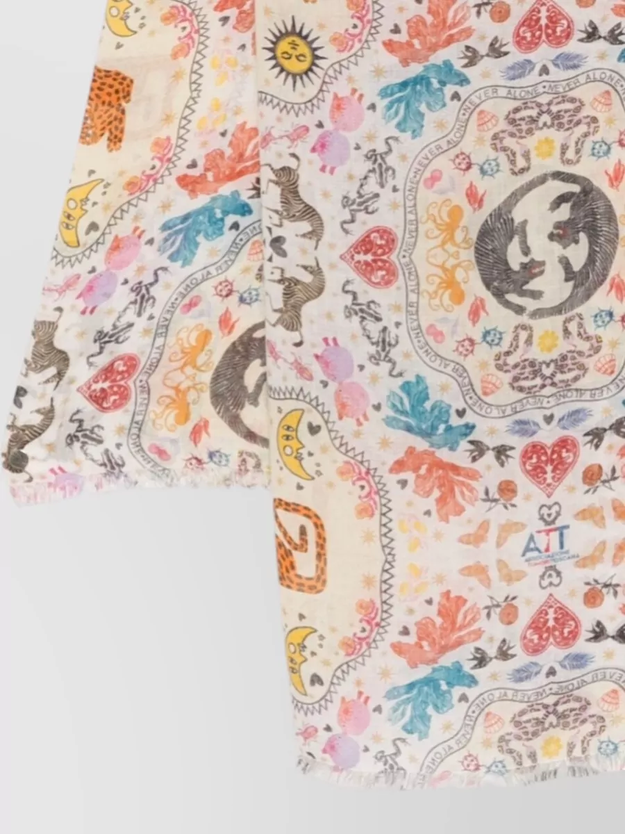 Faliero Sarti Silk Modal Graphic-Print Frayed-Edge Scarf