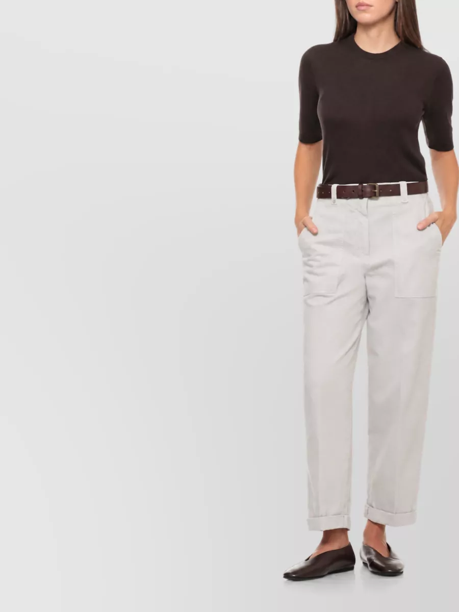 Panicale Cashmere Ribbed Crewneck Short-Sleeve Sweater