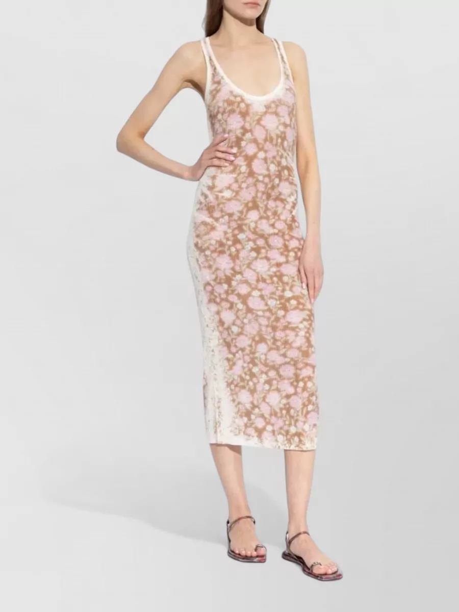 Diesel Linen Ribbed Sleeveless V-Neck Midi Dress