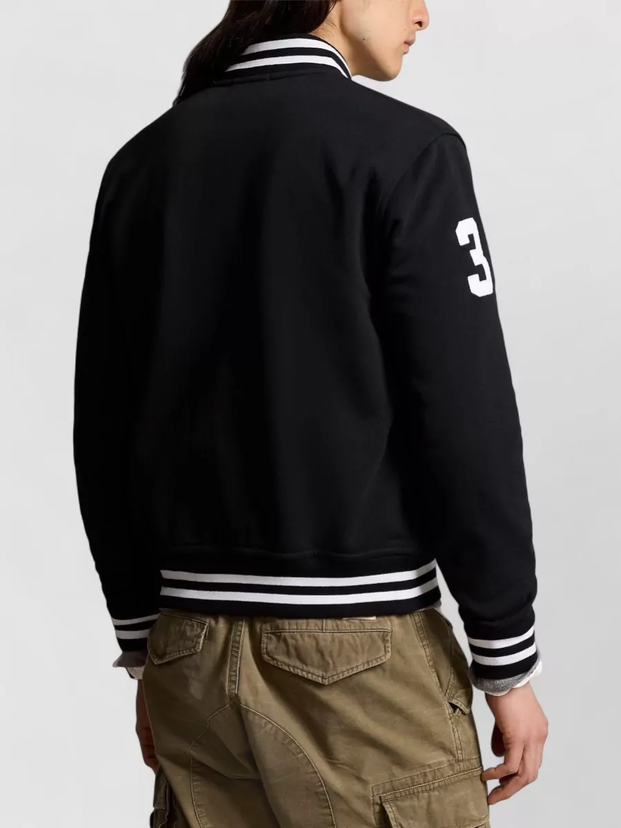 Ralph Lauren Logo Jacket Striped Cuffs Ribbed Hem Pockets