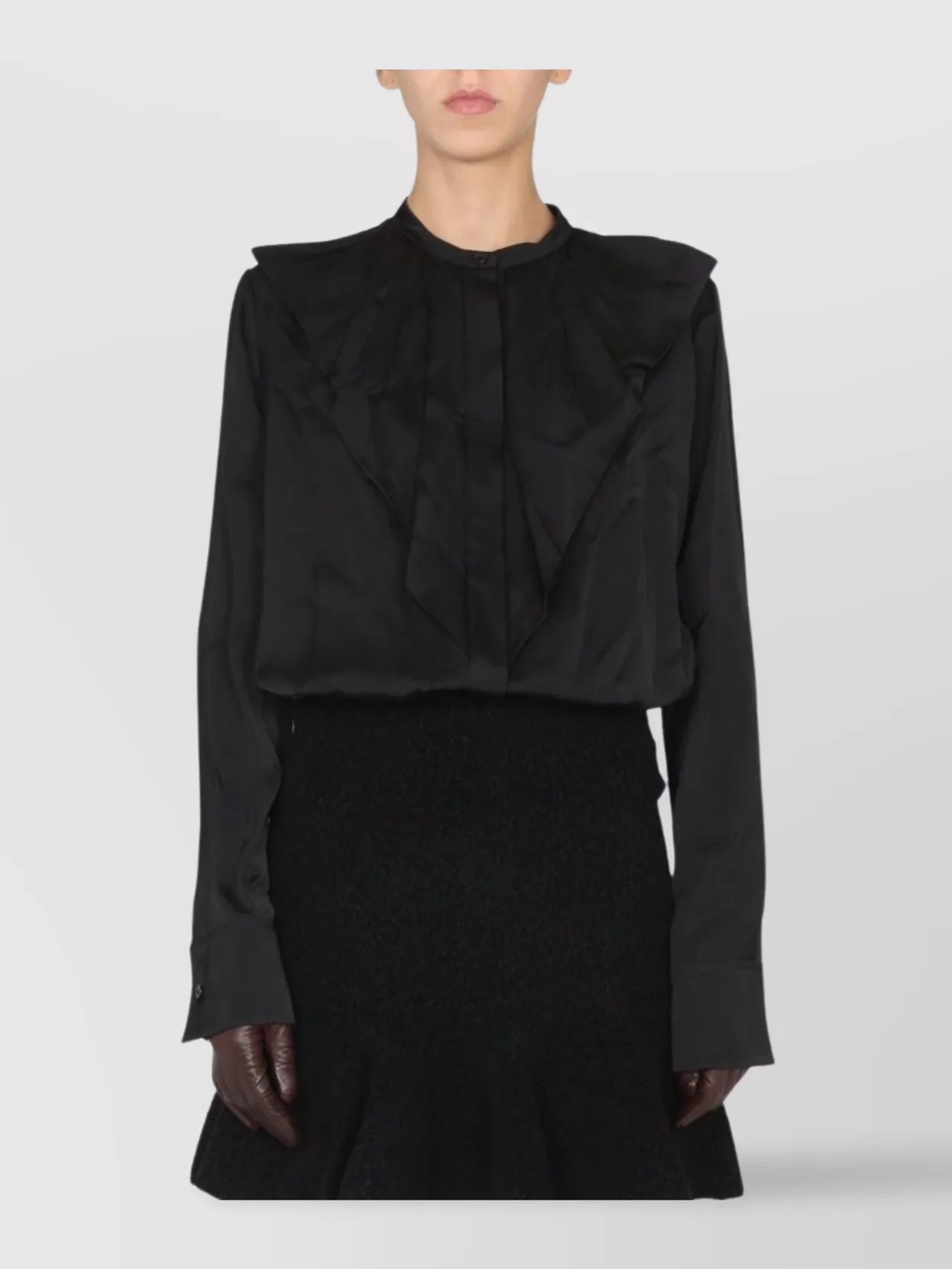 Shop Jil Sander Ruffled Pleated Satin Shirt With Buttoned Cuffs
