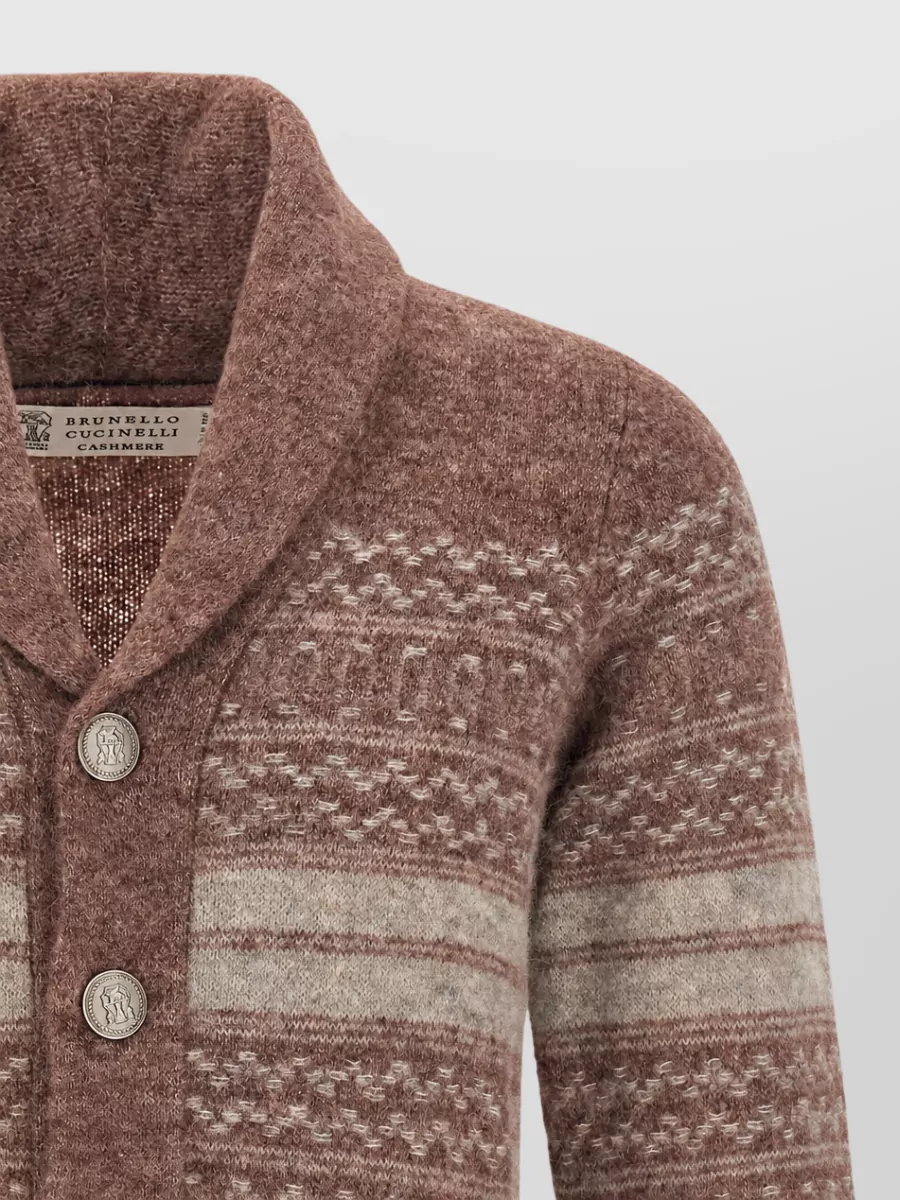 Brunello Cucinelli Cashmere Blend Nordic Jacquard Shawl Collar Cardigan