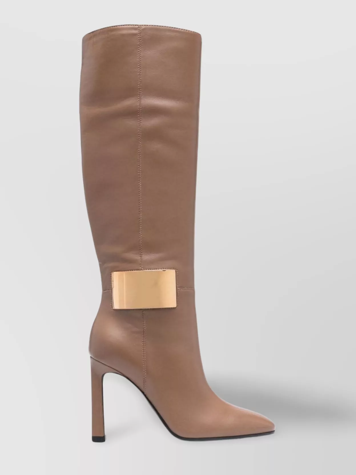Shop Sergio Rossi 100mm Heel Knee-length Leather Boots In Brown
