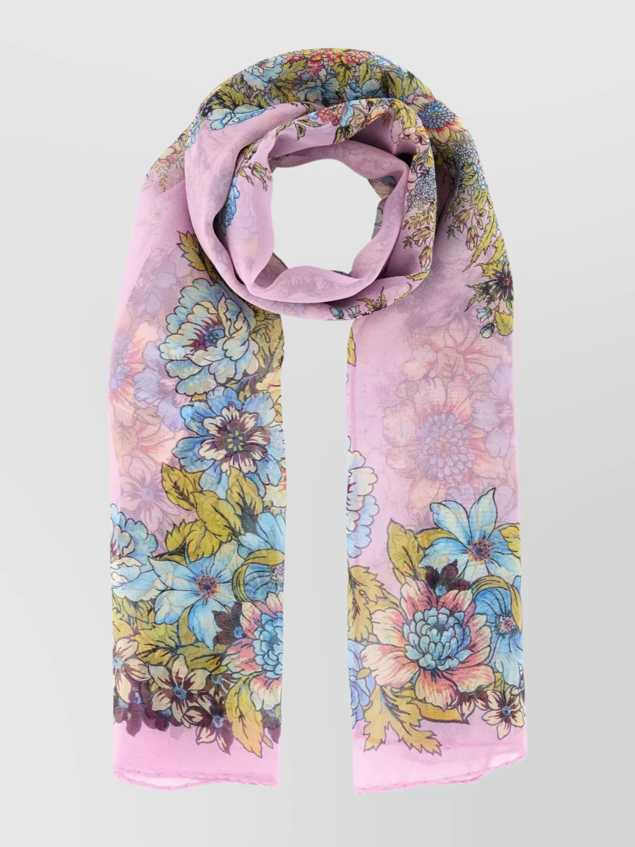 Etro Silk Floral Print Scarf With Fringed Edges In Pink