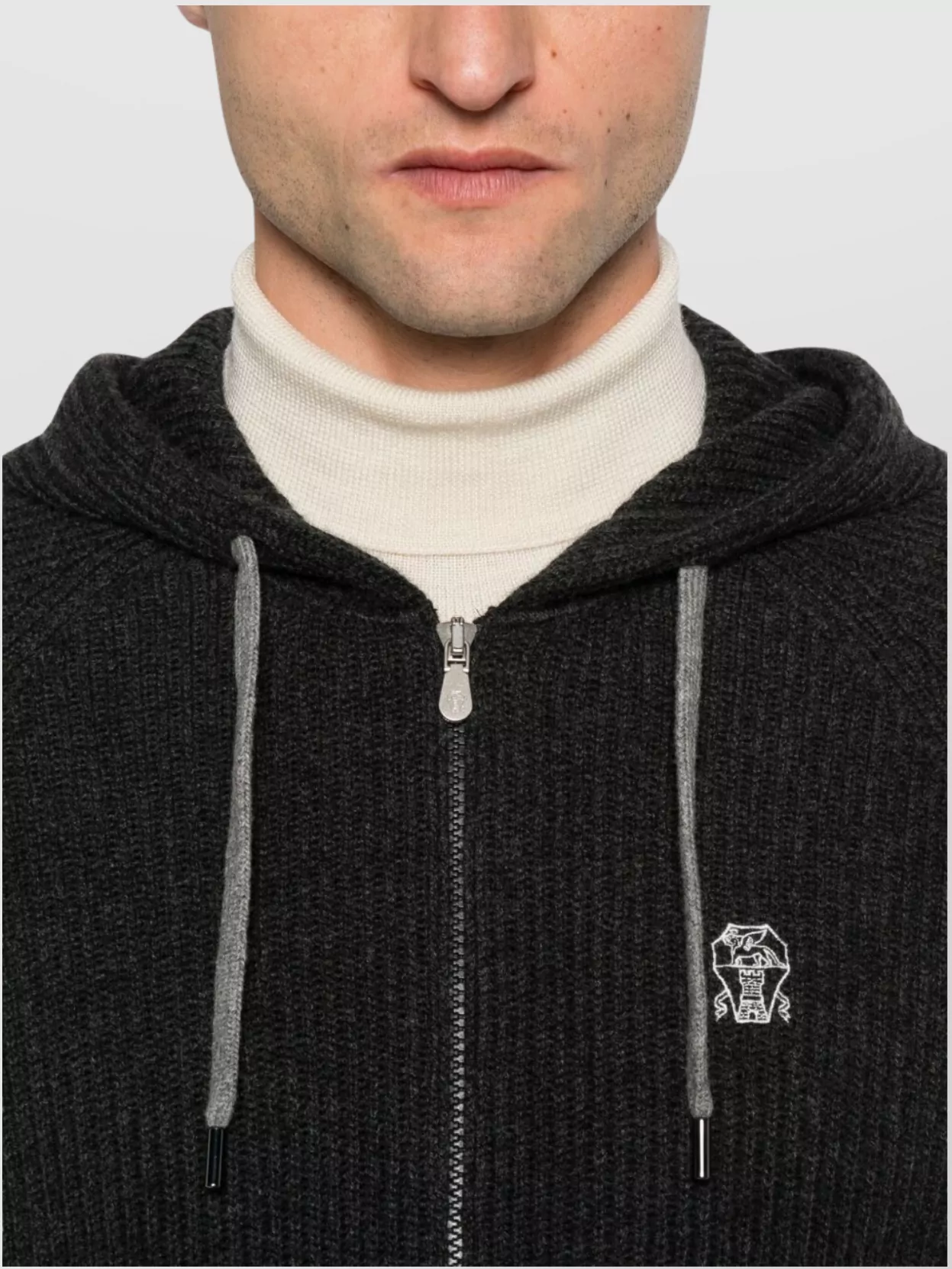 Brunello Cucinelli Cashmere Zip-Up Hoodie Featuring Drawstring Hood