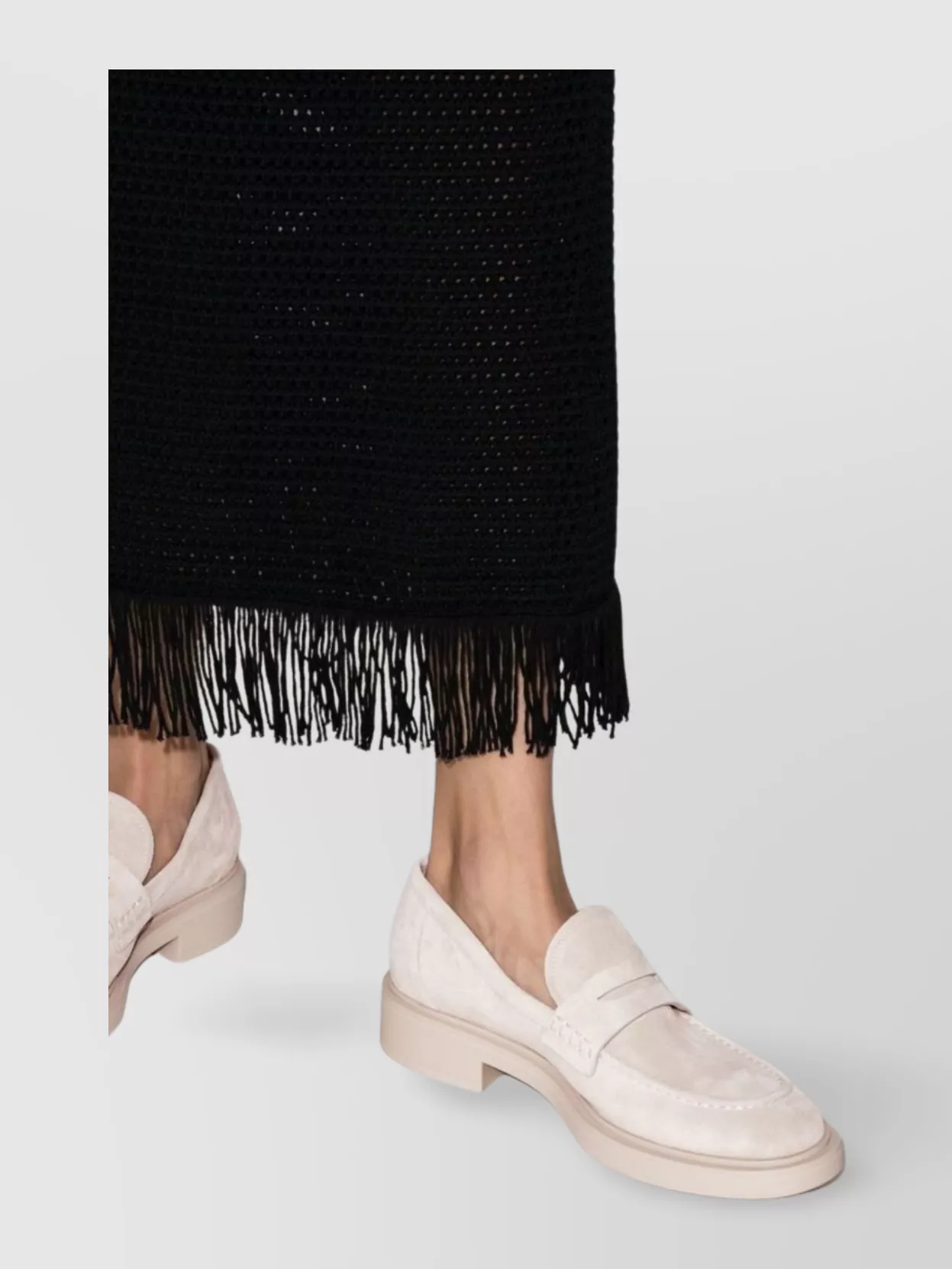 Gianvito Rossi Suede Fringed Block Heel Loafers