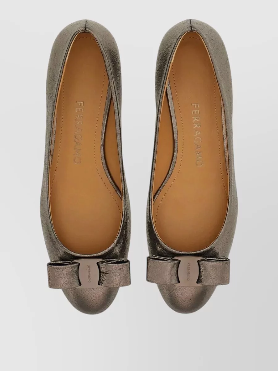 Ferragamo Metallic Crackled Leather Ballerina Flats