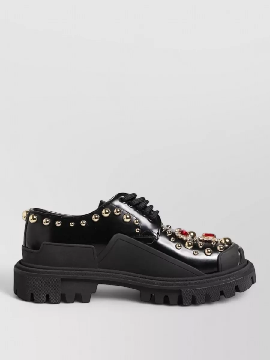 Dolce&Gabbana Leather Crystal-Embellished Derby Shoes